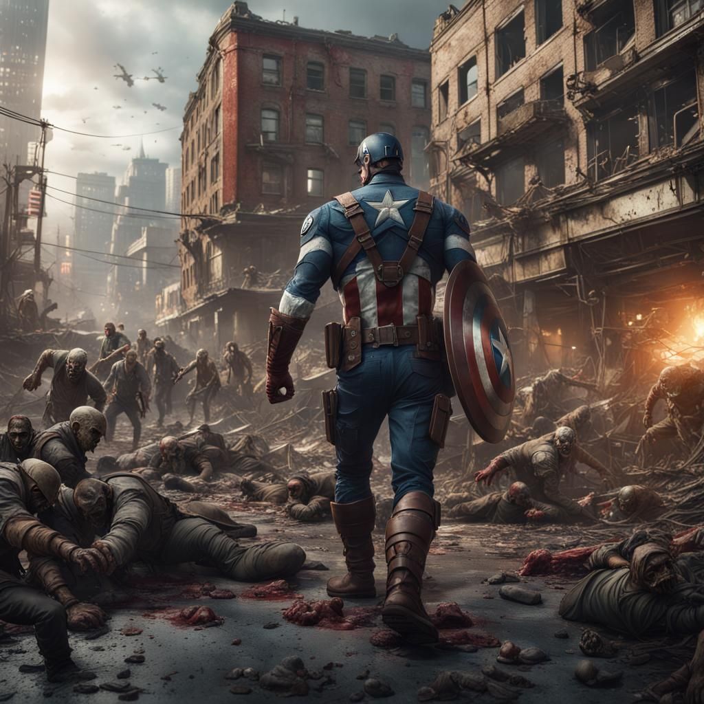 Captain America vs Zombies in Apocalyptic City