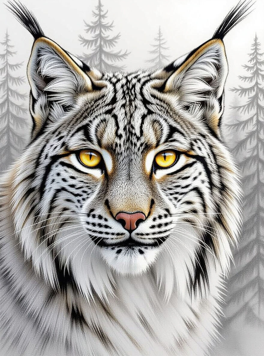Lynx Pencil Sketch Portrait with Piercing Eyes