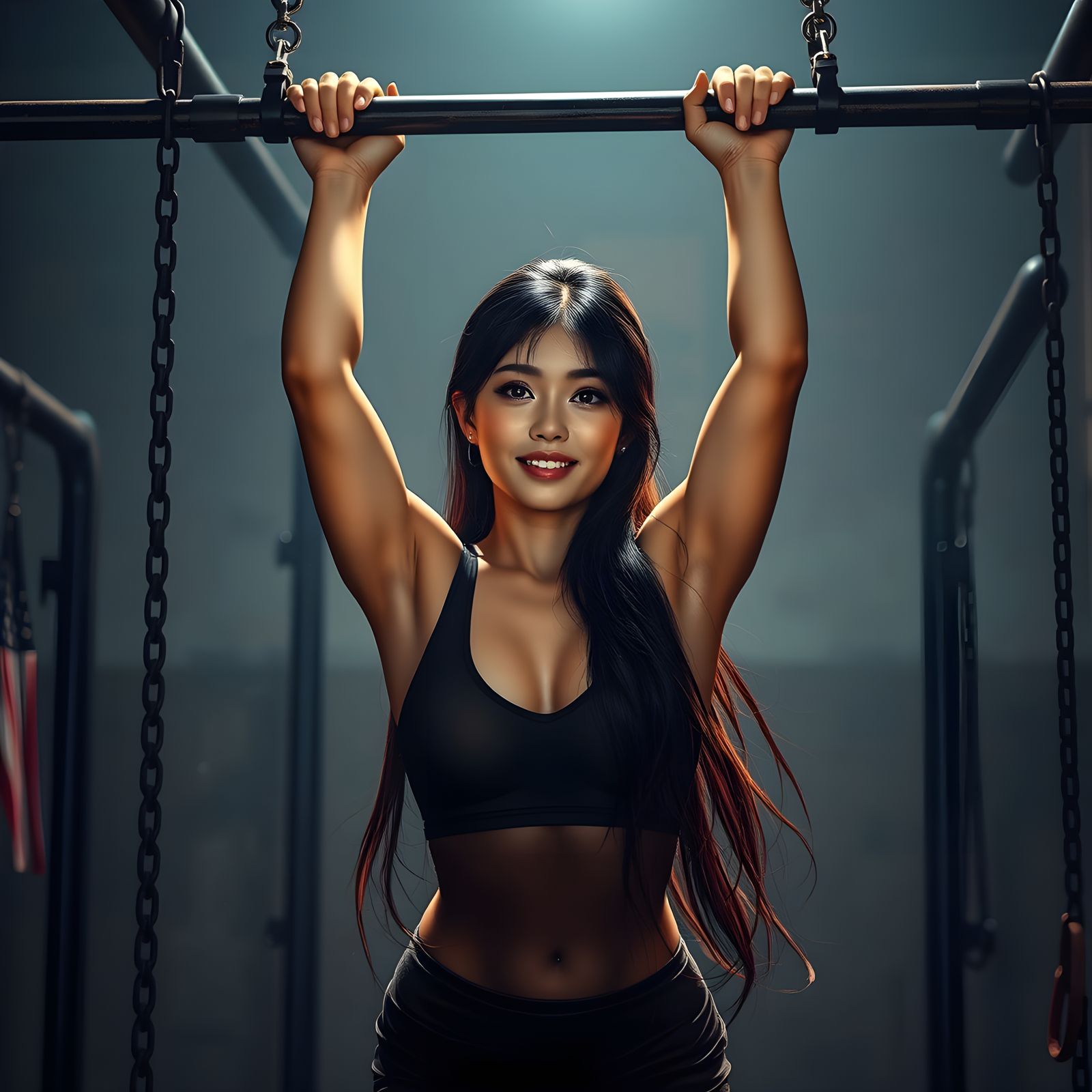 Asian Woman in Gym: Detailed Matte Painting