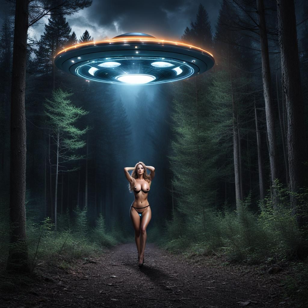 UFO Abduction of Women in Woods at Night