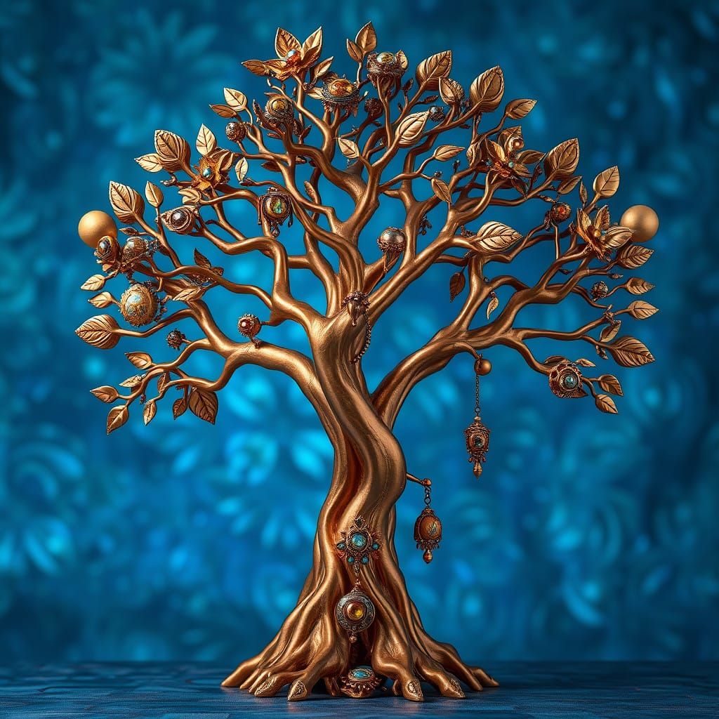 Ethereal Copper Tree in Luxurious, Iridescent Blue