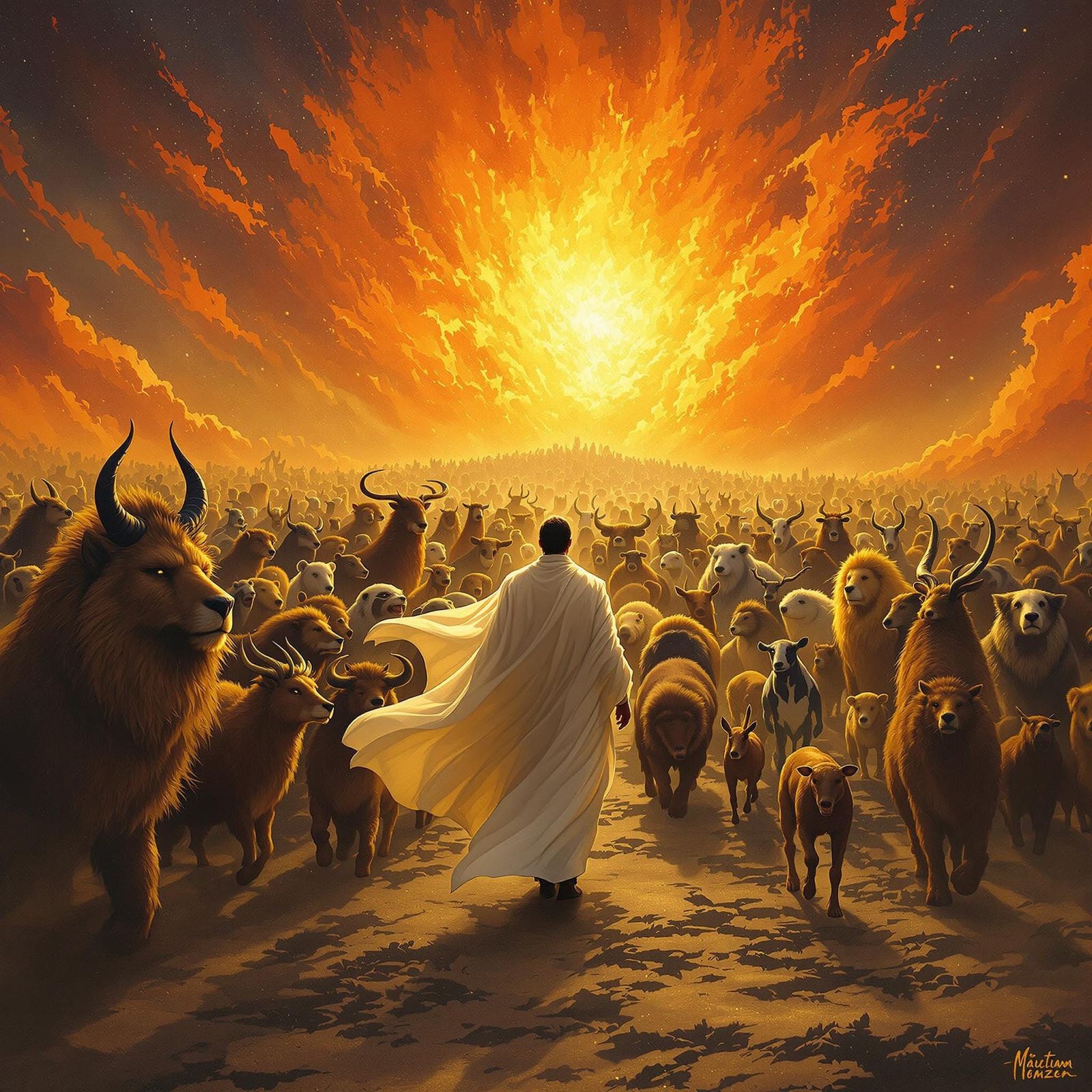 Animals Marching to a Blazing Sky