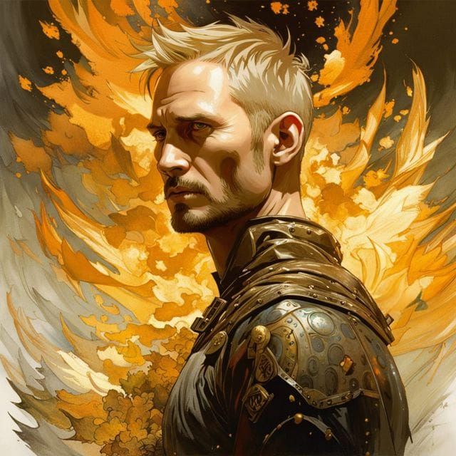 Alexander Skarsgard: Golden Fire Portrait in Digital Art Sty...