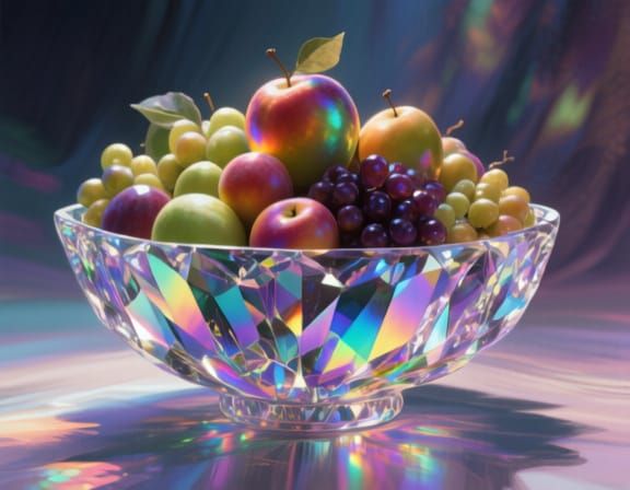 Iridescent Crystal Bowl Filled With Fruit