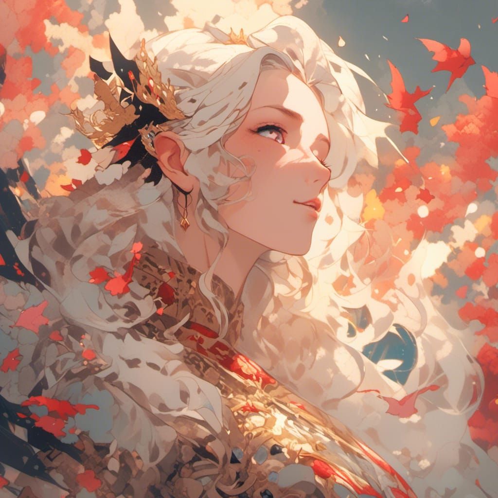 Sorrowful Maiden with Red Highlights in Dreamcore Style