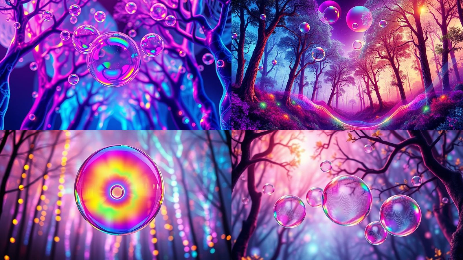 Rainbow Bubbles in Electric Forest with Zentangle Patterns