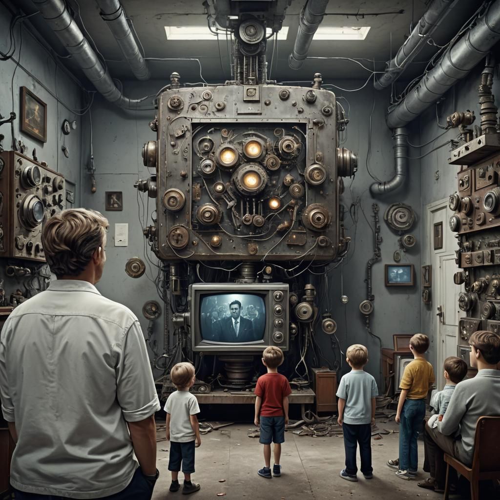 Family Watches Scary TV in Laboratory: Digital Matte Paintin...