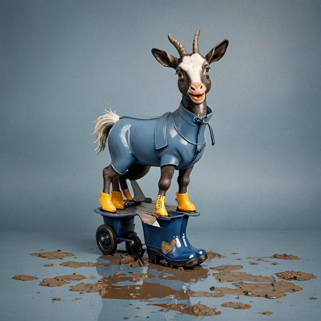 Duckgoat on Blue Donkey in Wellies
