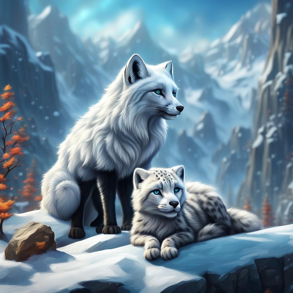 Arctic Fox and Snow Leopard: Detailed Matte Painting