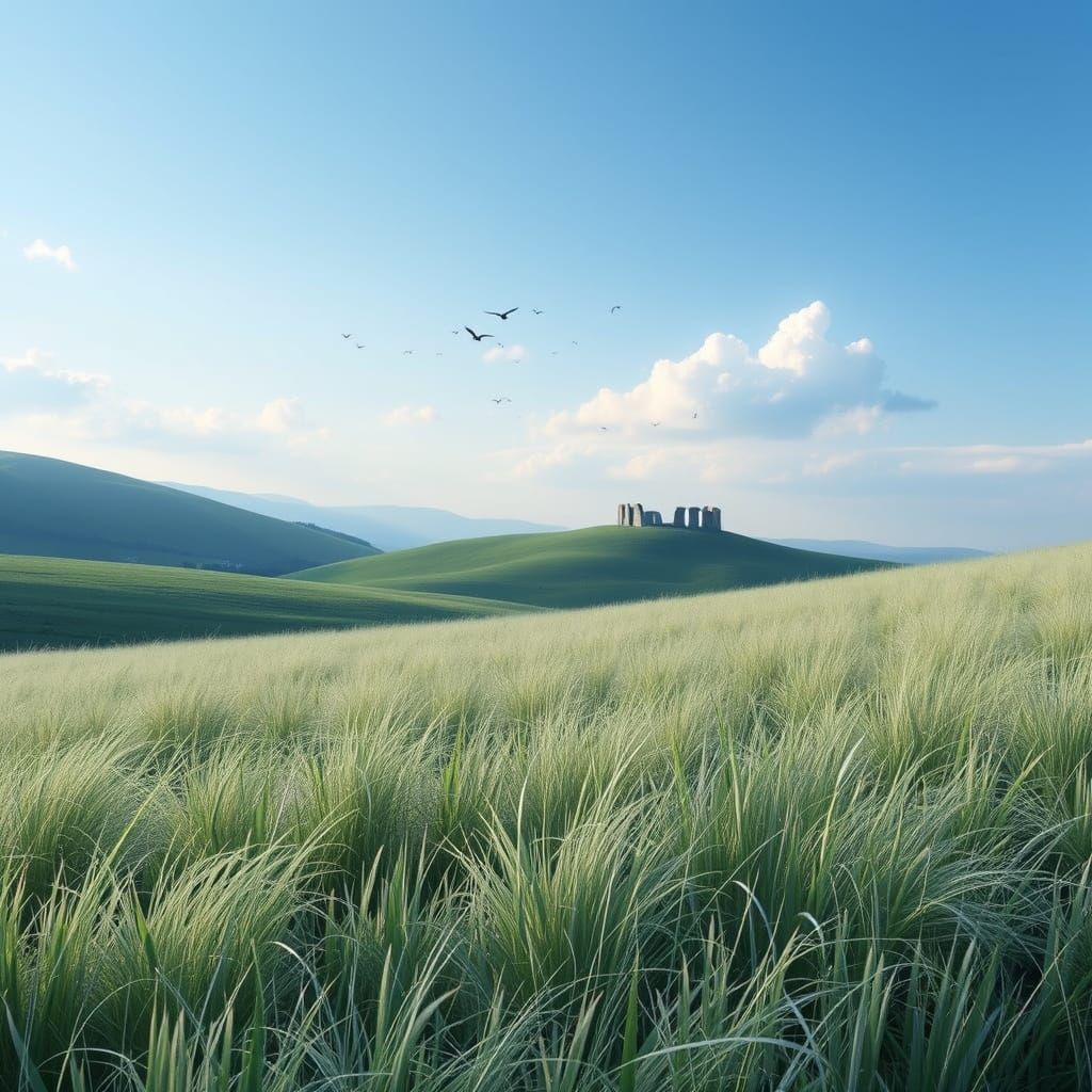 Dreamy Meadow Landscape with Ethereal Hues