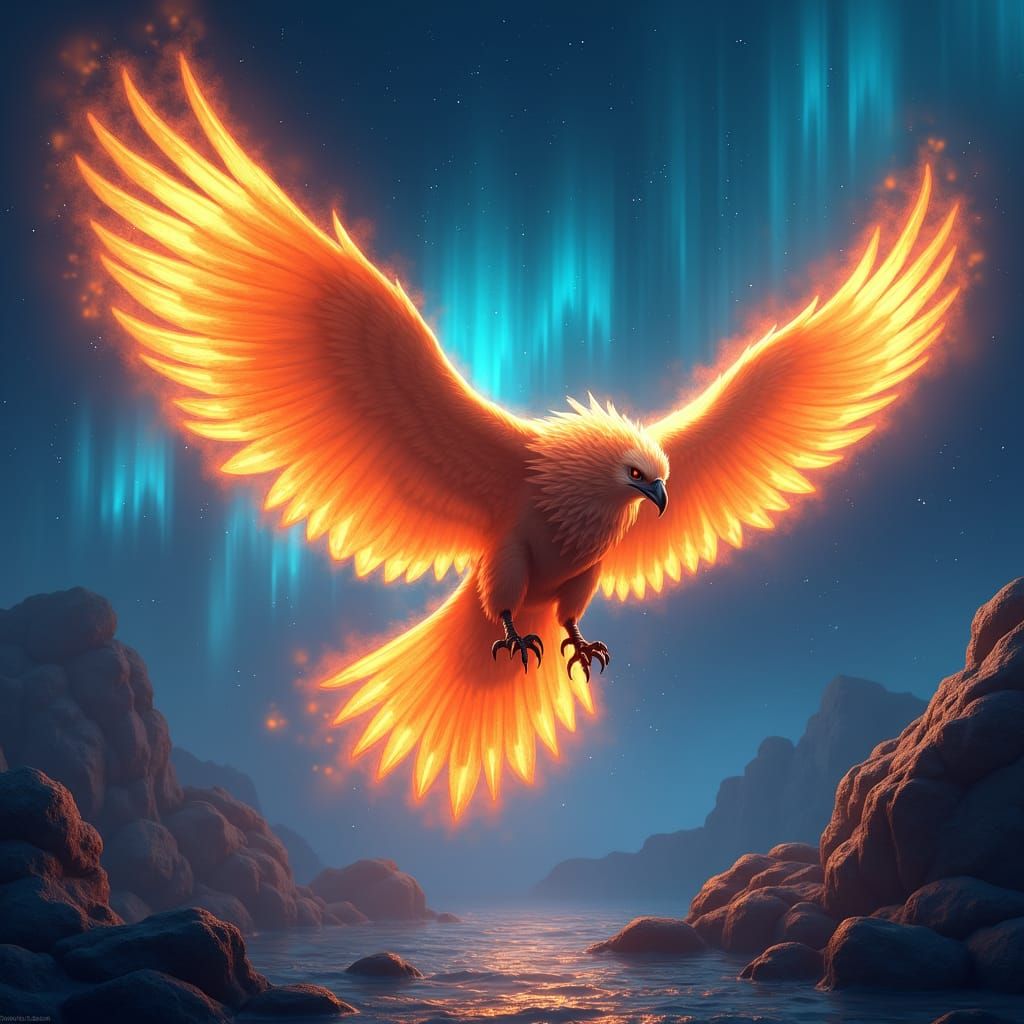 Majestic Fire Eagle Soaring in Fantasy Realm
