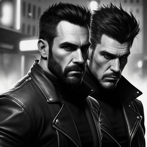 Tough Bikers in a Dystopian Cityscape