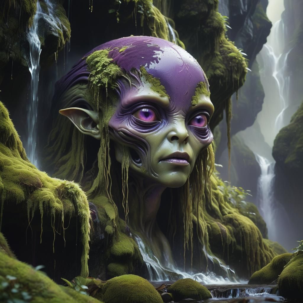Alien Face Blended into Hill: Dark Fantasy Art