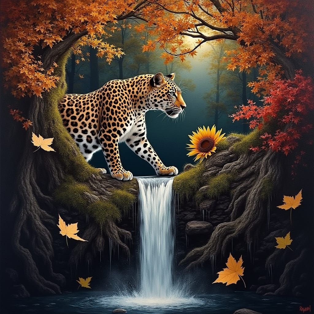 Hyper-Realistic Leopard in a Moonlit Tree