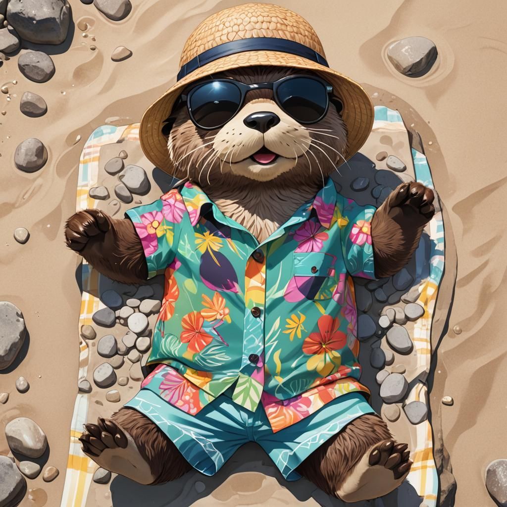 Sea Otter in Anime Style on Rocky Beach