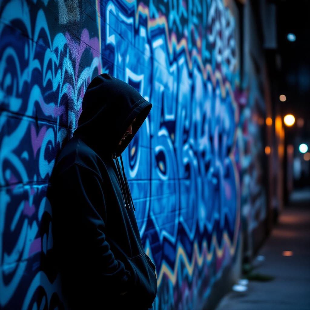 Urban Chill: Guy Against Graffiti Wall