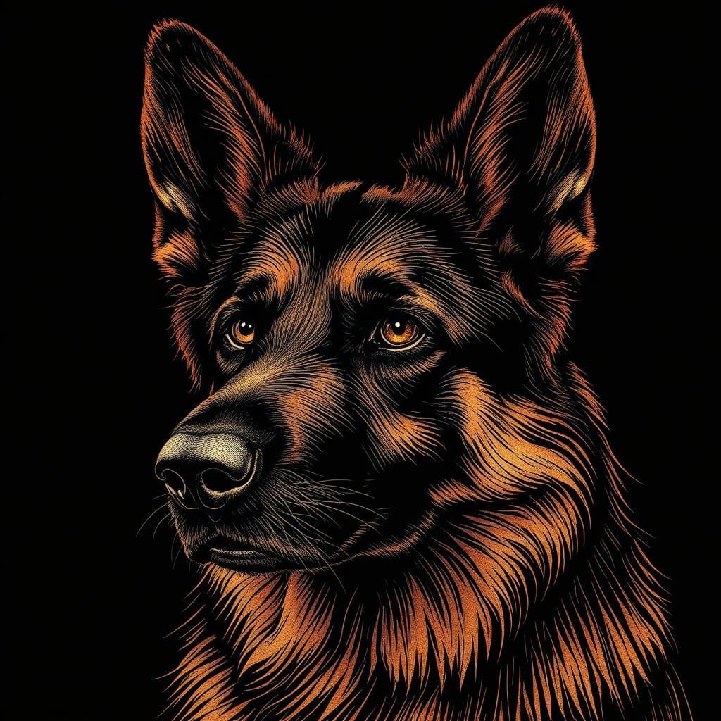 German Shepherd in Intricate Copper Lines