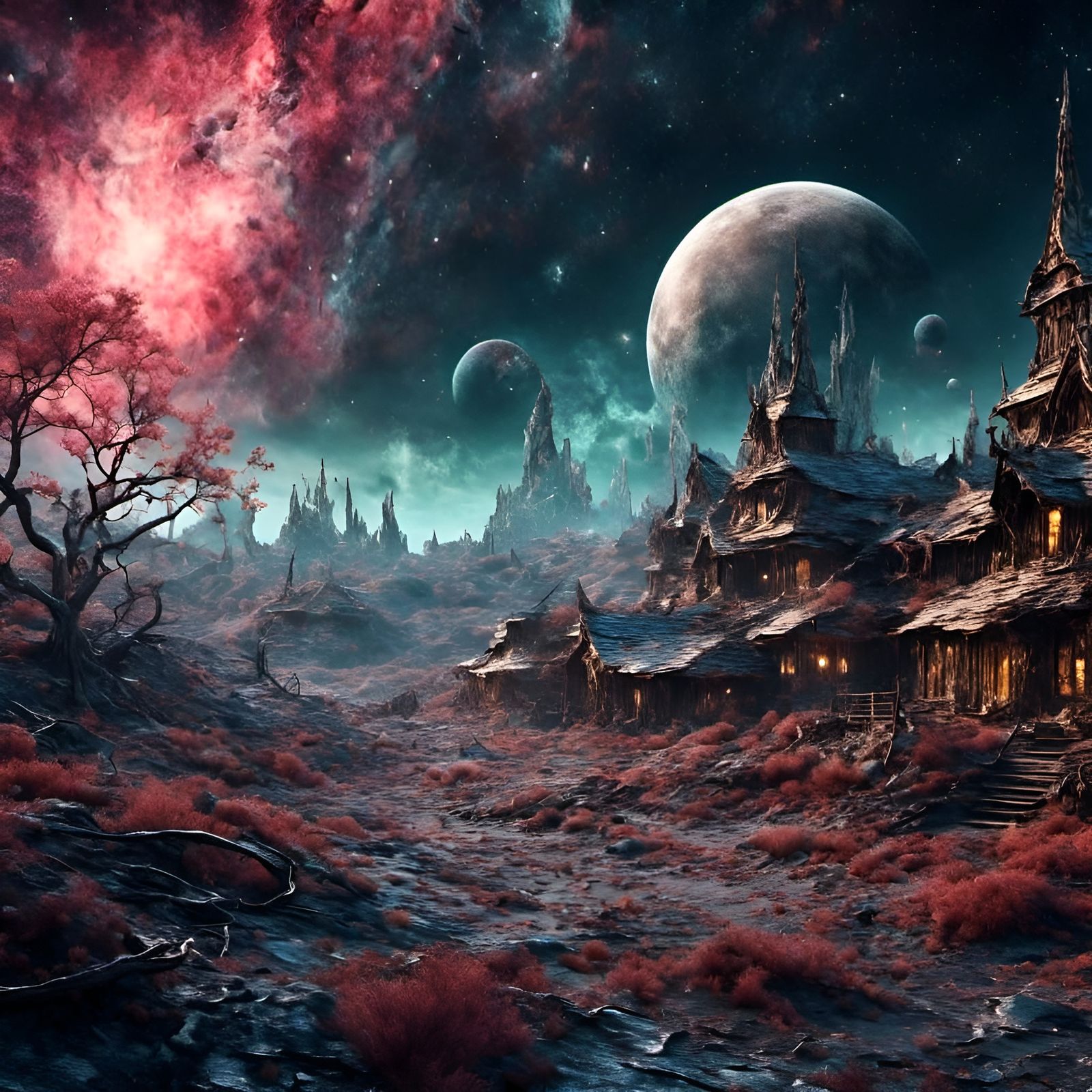 Alien Village on the Moon in Detailed Matte Painting