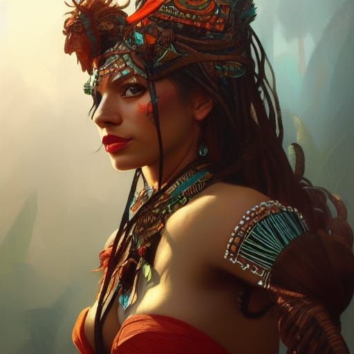 Aztec Jungle Warrior Princess Portrait