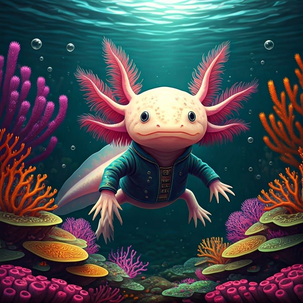 Axolotl in a Dreamlike Underwater Wonderland