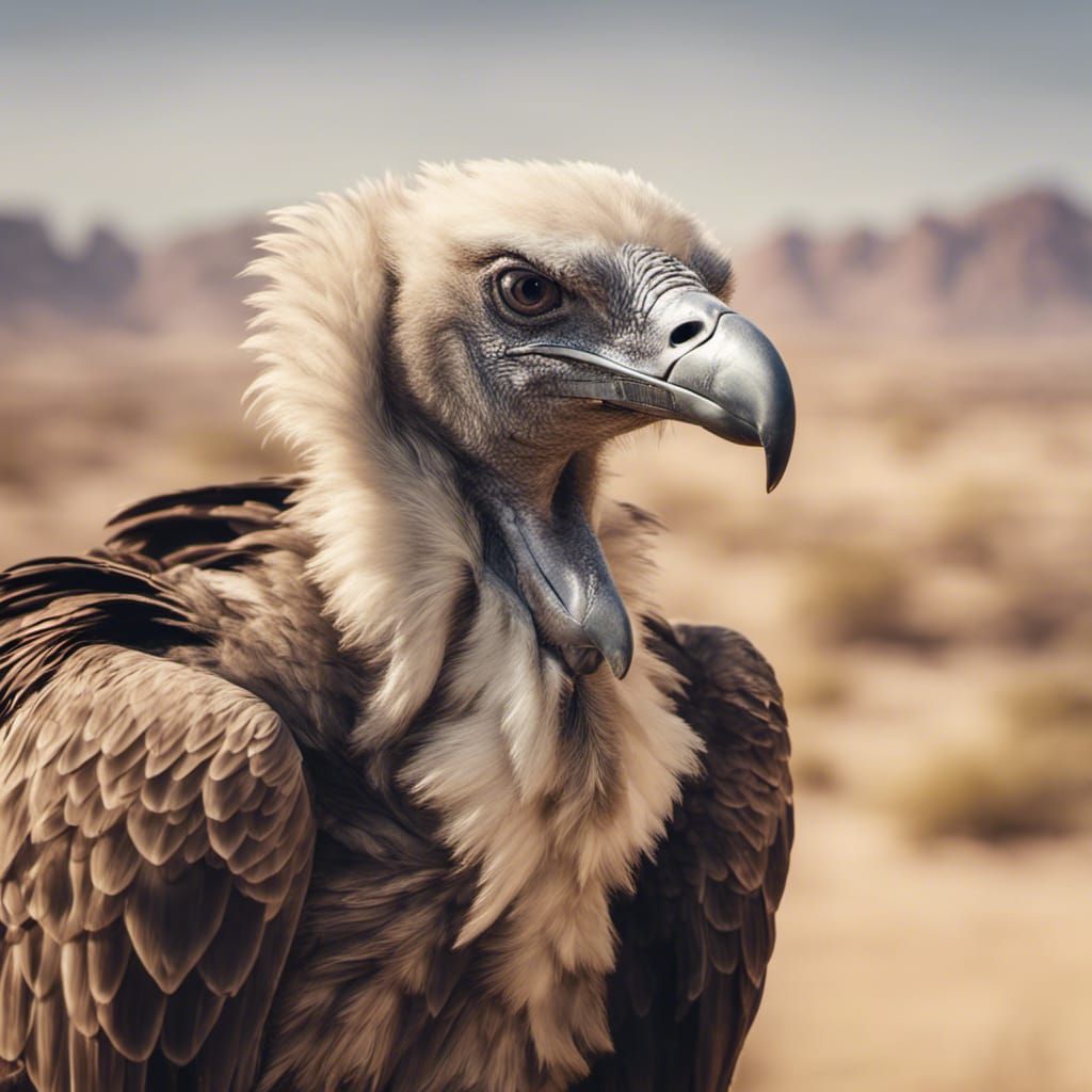 Vulture Portrait in Desert: Photorealistic Detail