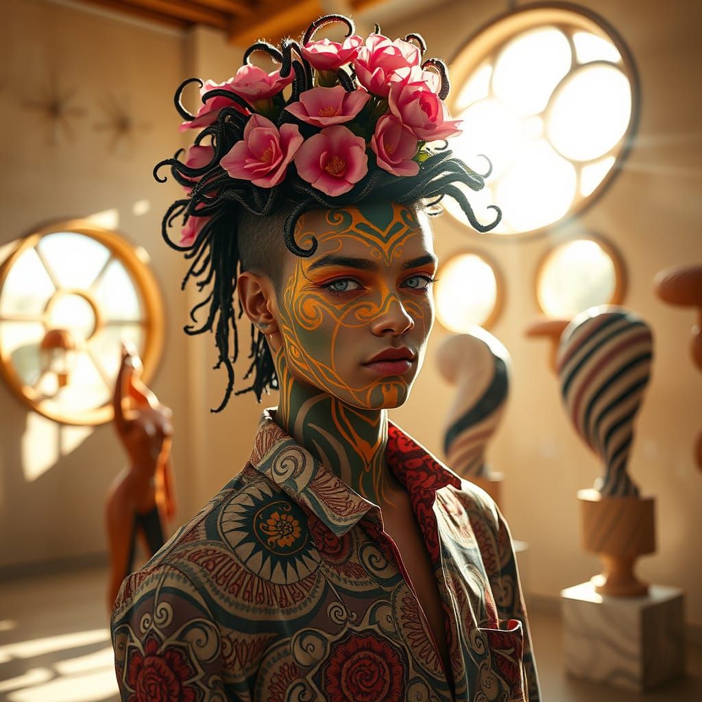 High Fashion Teenage Boy with Floral Facepaint