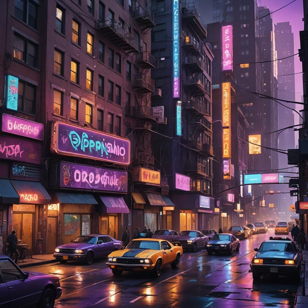 Futuristic Manhattan Cityscape with Graffiti Art