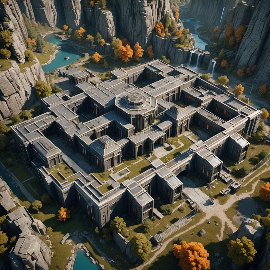 Detailed Matte Painting of Modern Military Compound