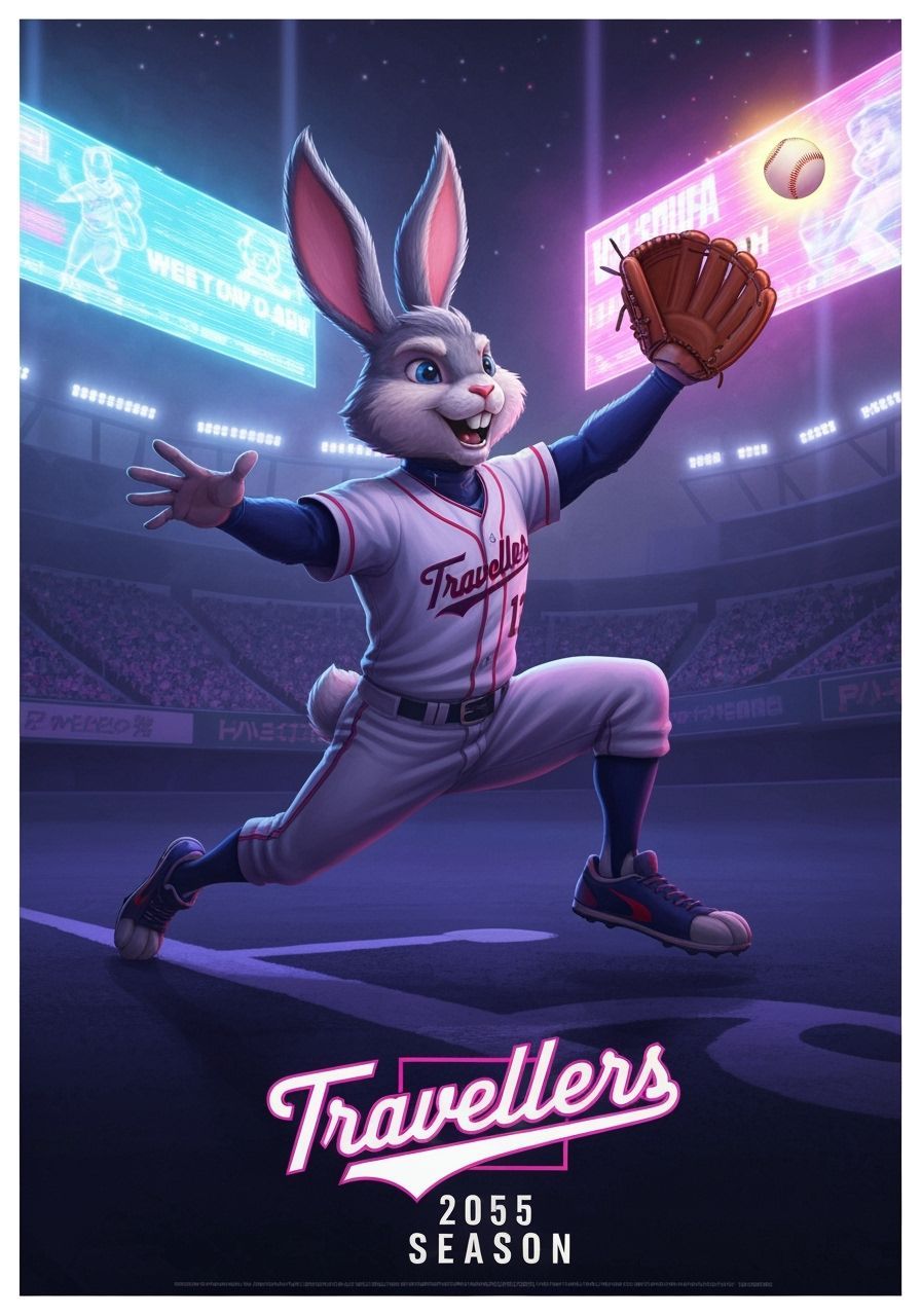 Cyberpunk Rabbit Baseball Player in Futuristic Stadium