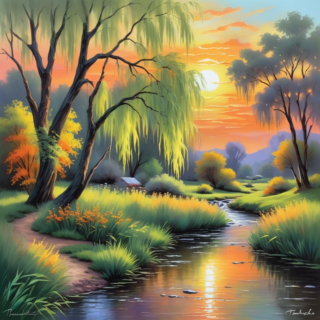 A beautiful sunset over a small creek