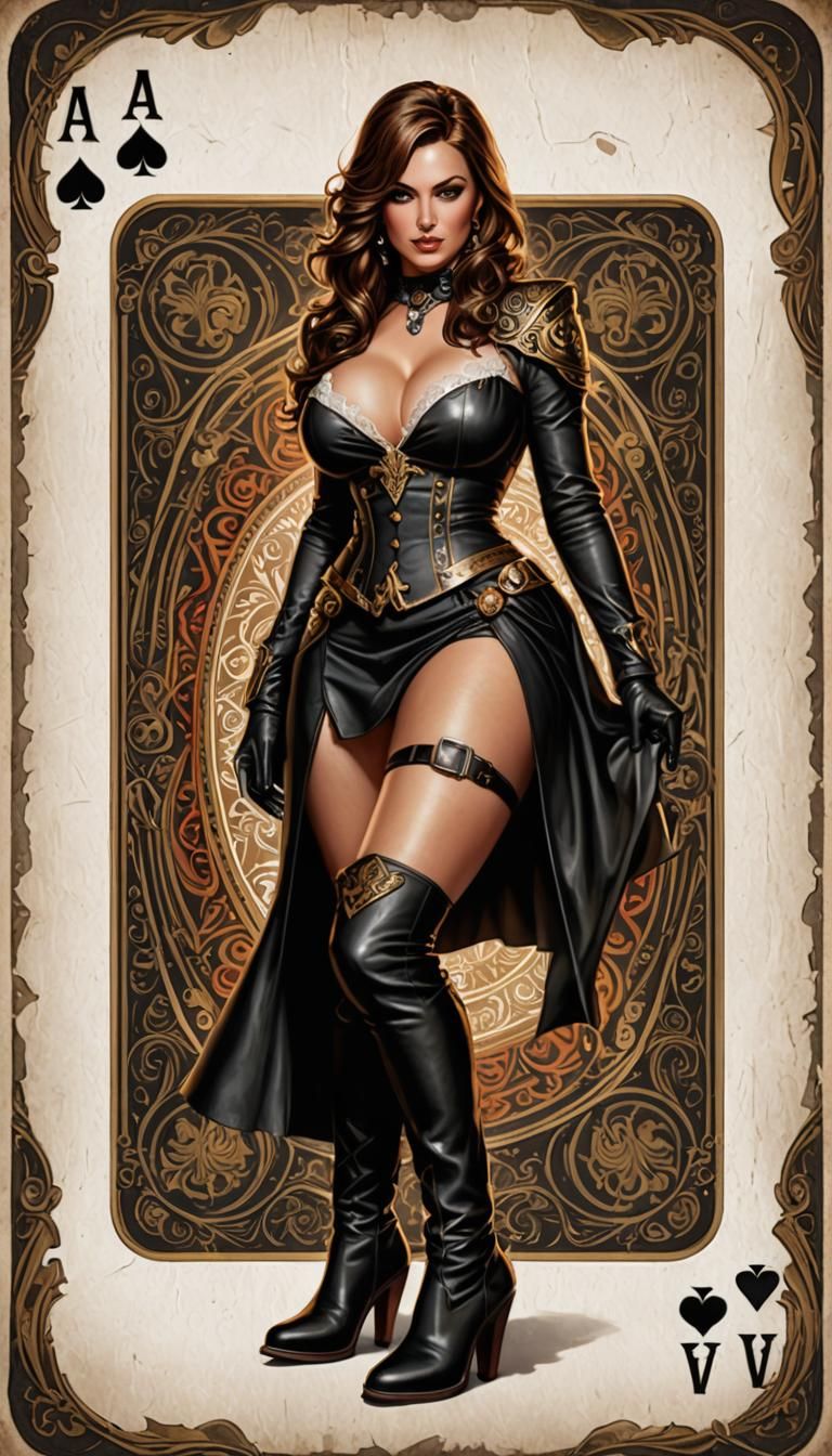 Ace of Spades Card with Pinup Girl, Hyperrealistic Art