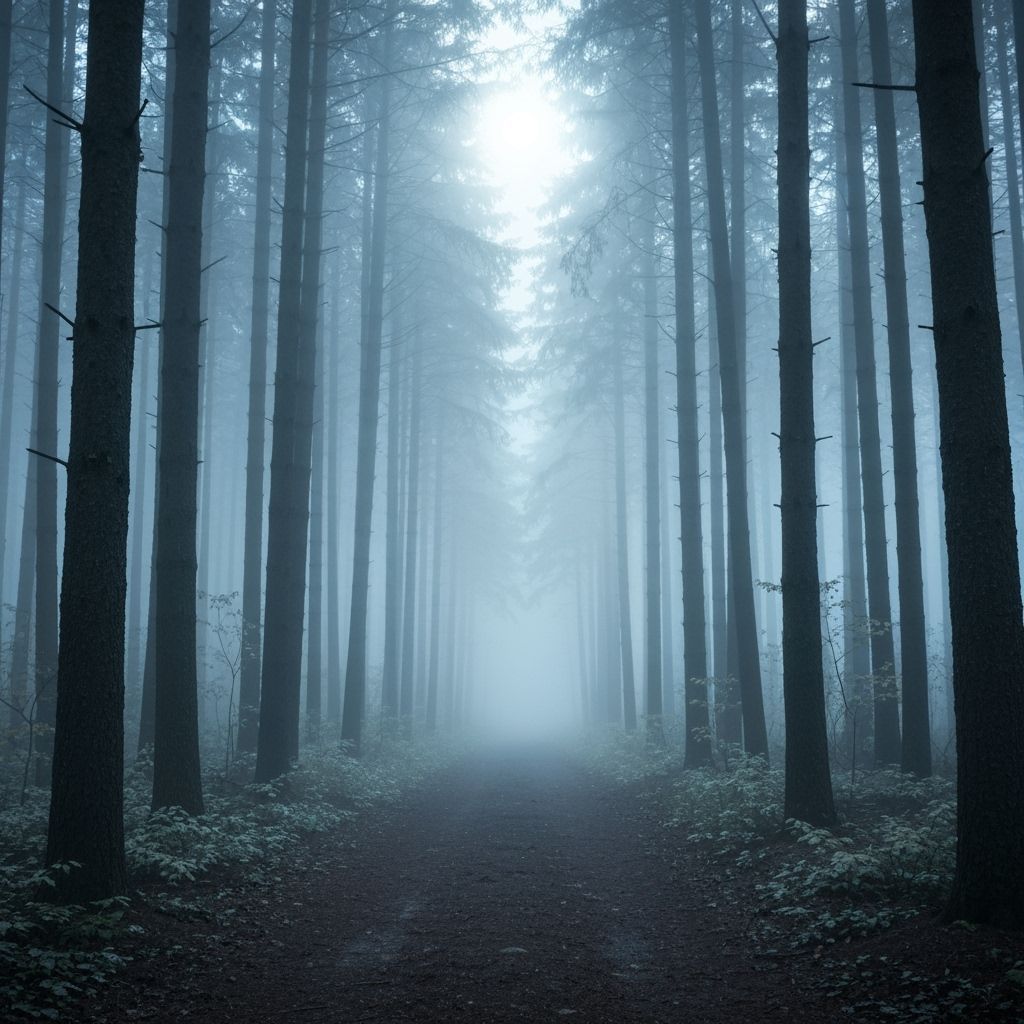 Moonlit Silhouette on Misty Lake in Romantic Style