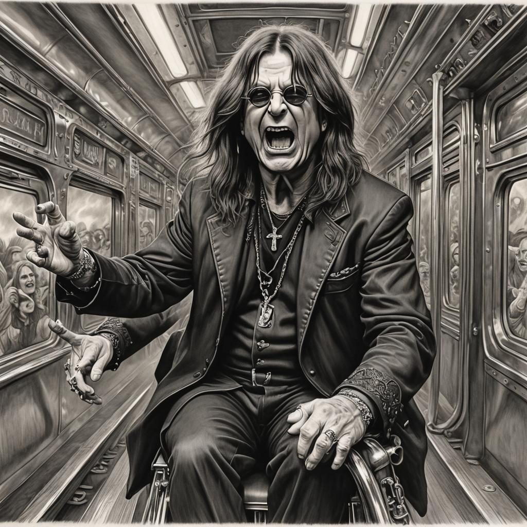 Ozzy Osbourne Rides the Crazy Train in Pencil