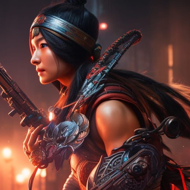 Beautiful Ninja Warrior Portrait in Fantasy Art Style