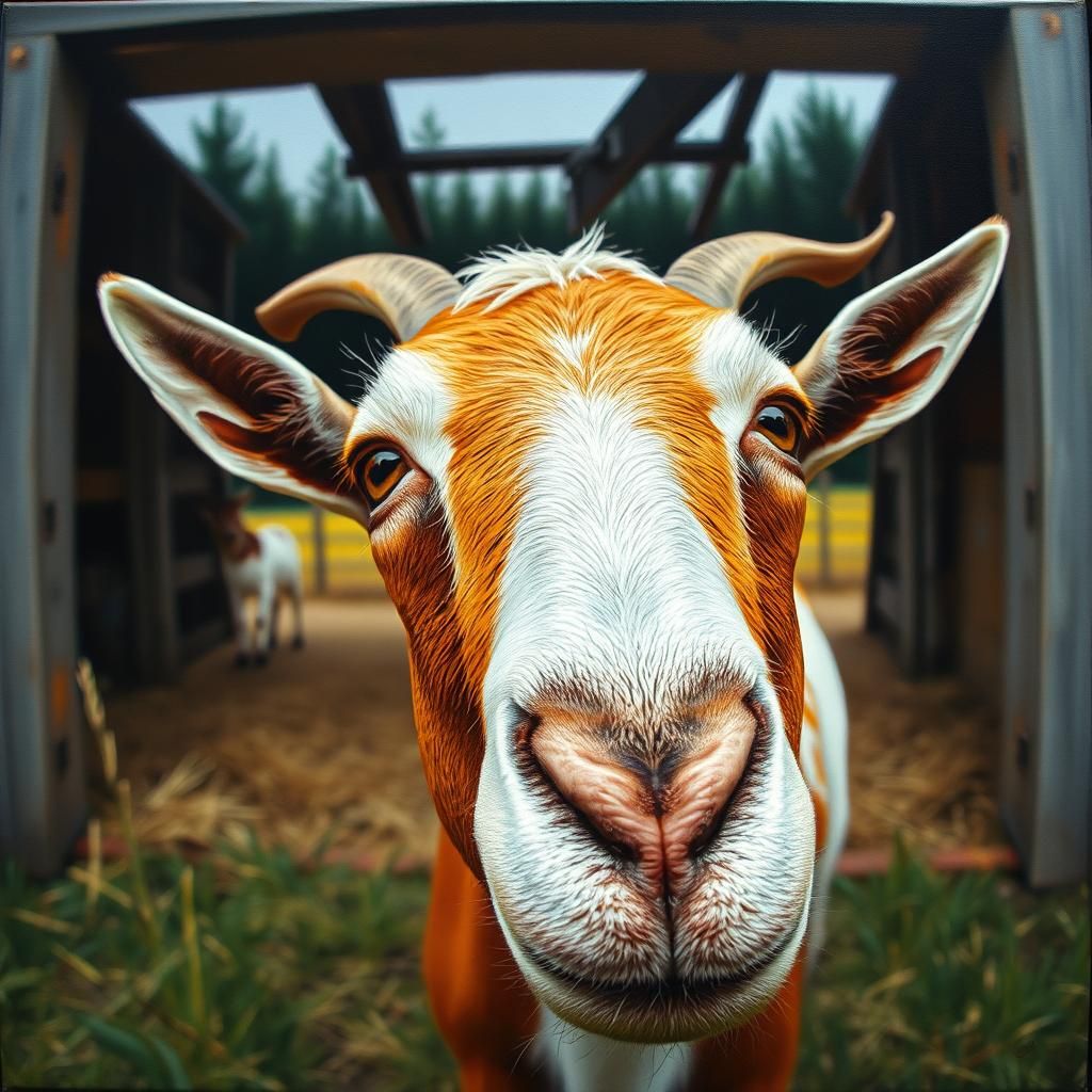 Curious Goat Close-Up in Hyper Impressionism Style