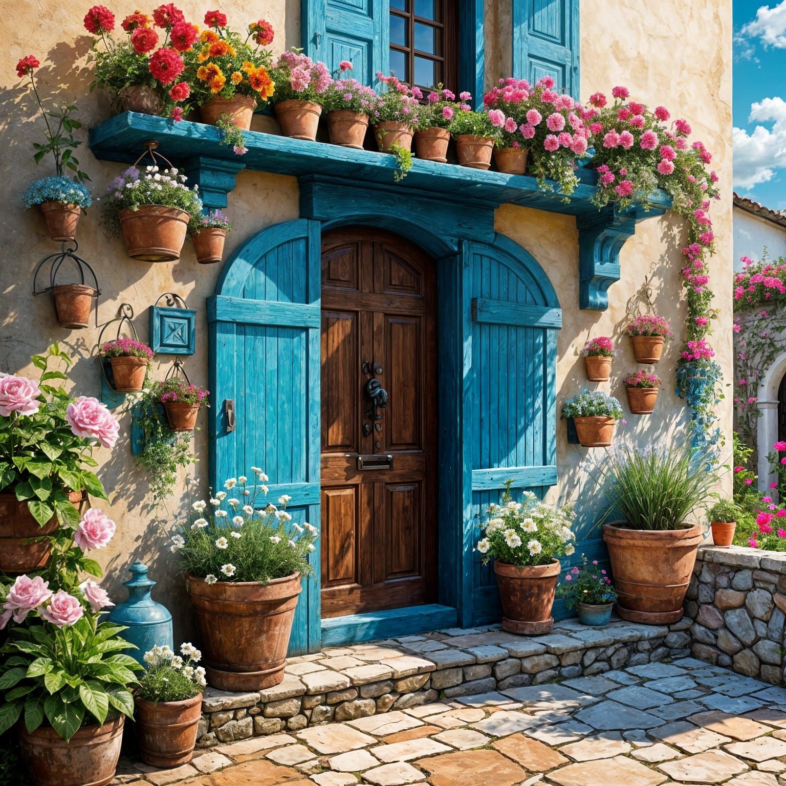 Ancient Mediterranean House Surrounded by Flowers