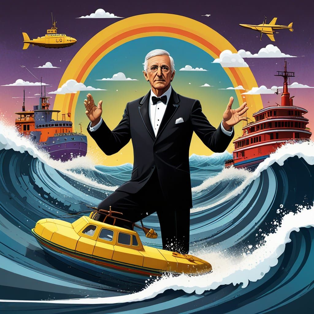 Distinguished Gentleman Surfing: A Mixed-Media Collage