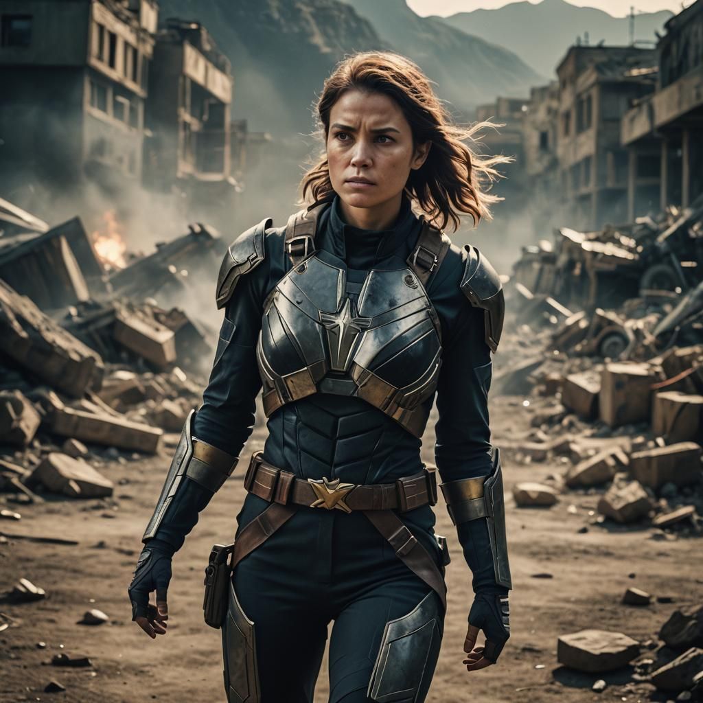 Cinematic Film Still of a New Female Superhero