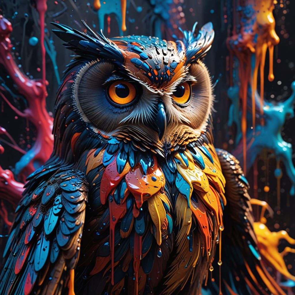 Vibrant Abstract Owl in a Labyrinthine Landscape