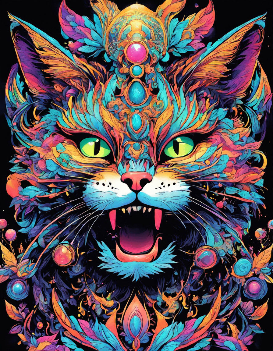 Epic Medieval Cat Concept Art in Neon 80s Anime Style