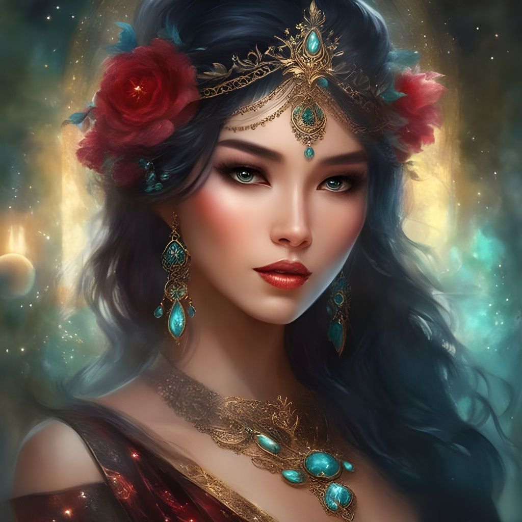 Gothic Indonesian Princess Portrait with Dark Garden