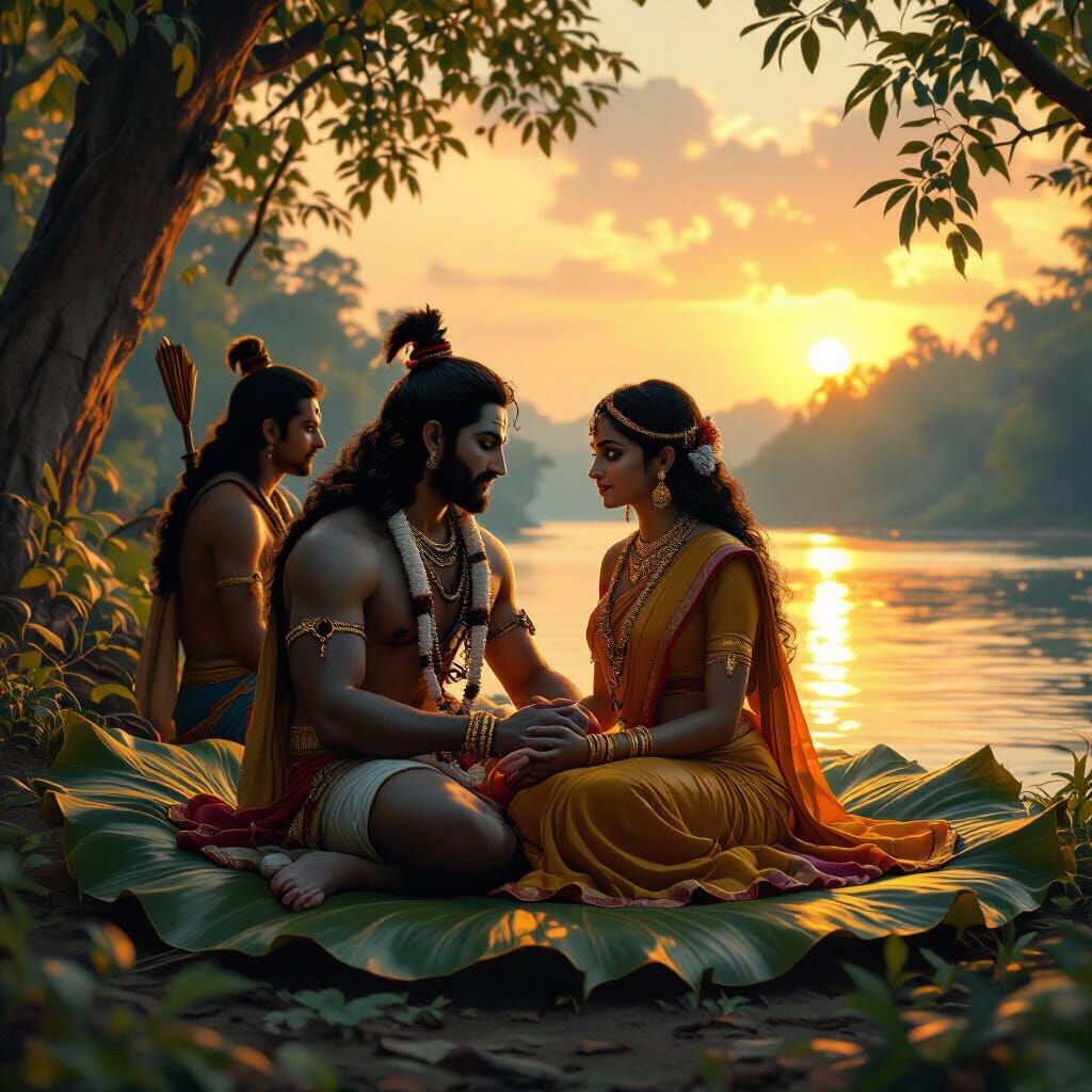 Rama and Sita in Forest at Golden Dusk