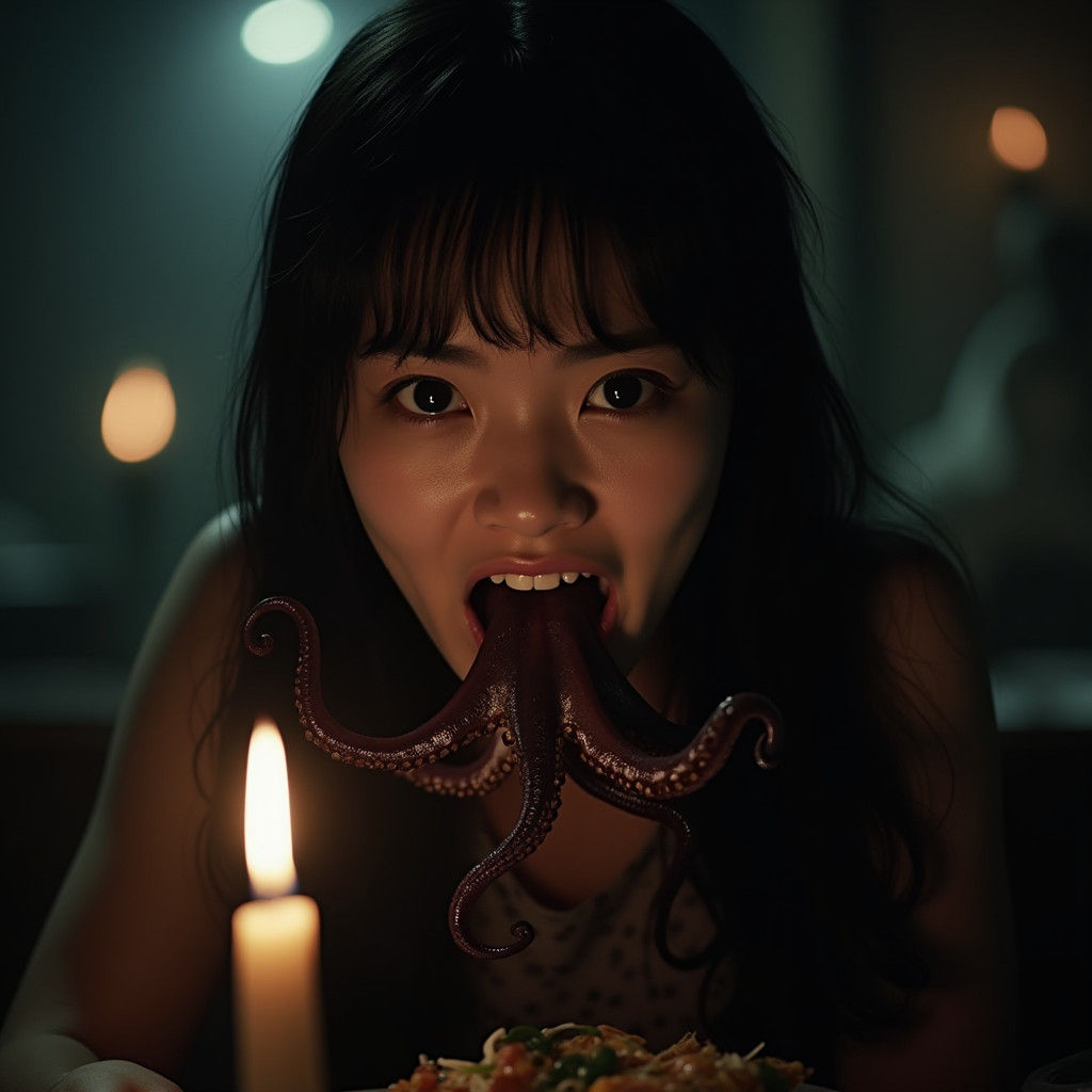 Terrifying Tentacle Emergence in Film Noir Style