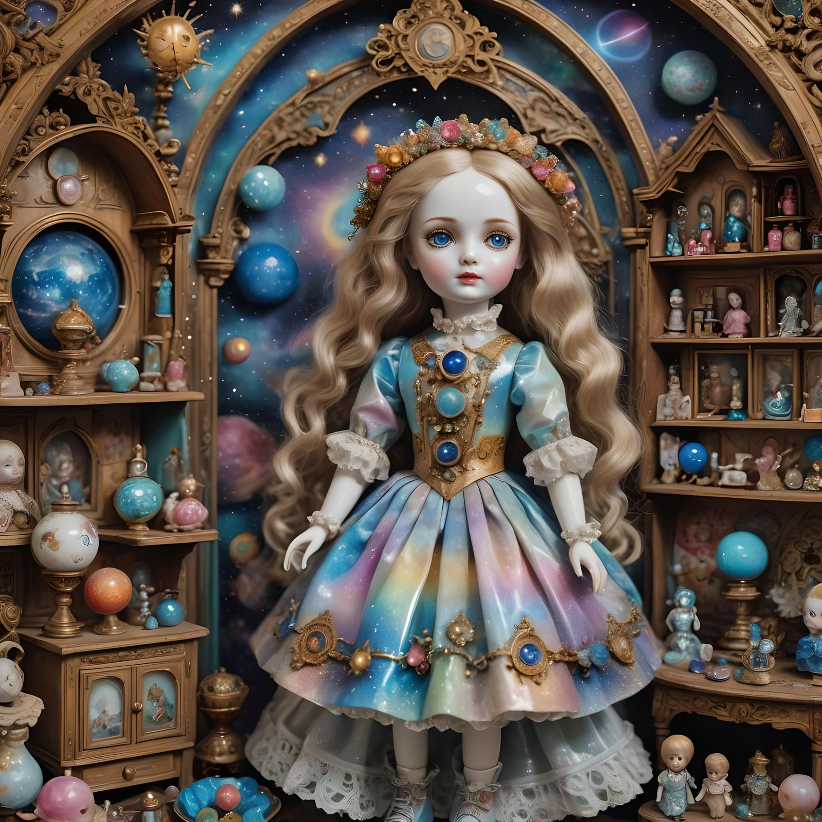 Holographic Porcelain Doll in Cosmic Dollhouse