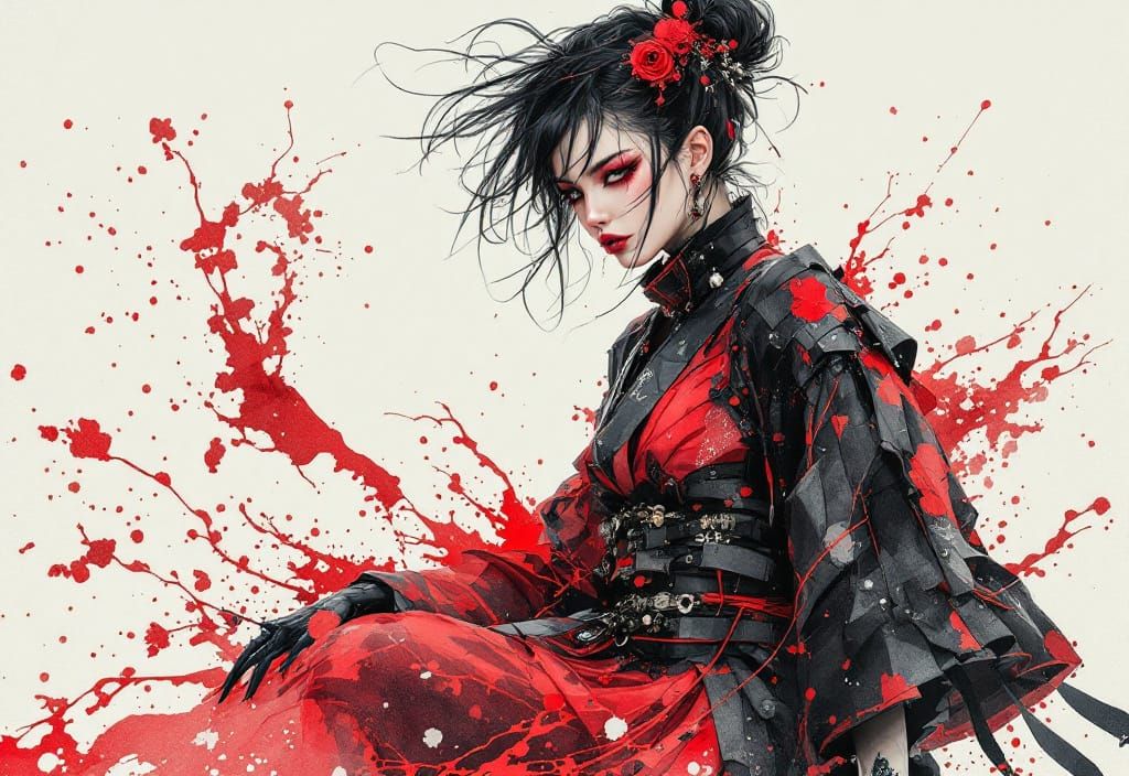 Punk Kimono Fashion in Watercolor Style