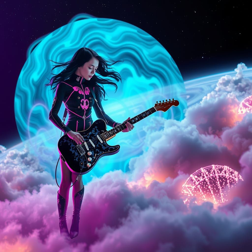 Olivia Rodrigo Concert on Saturn in Cyberpunk Style