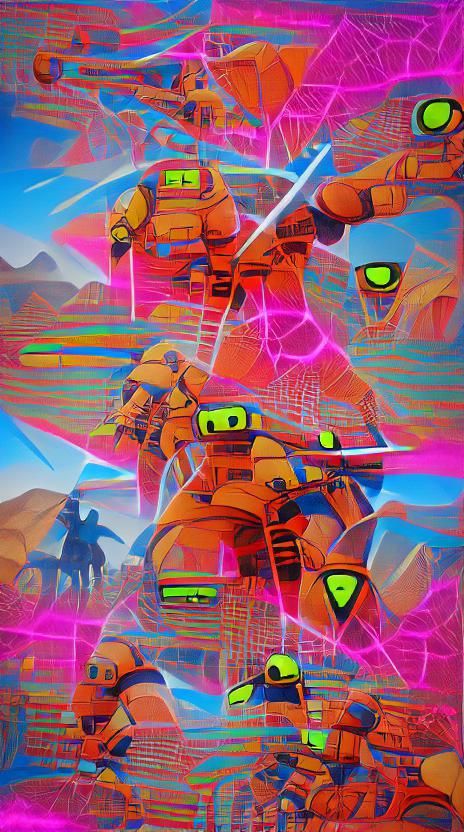 Mechs Fighting on Mars in Neon Pop Art
