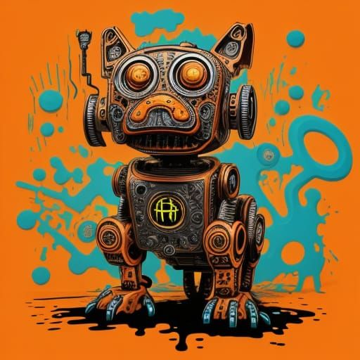 Steampunk Robot Dog in Keith Haring Style