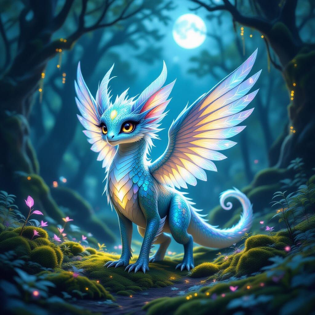 Fantastical Creature in Enchanted Moonlight Forest