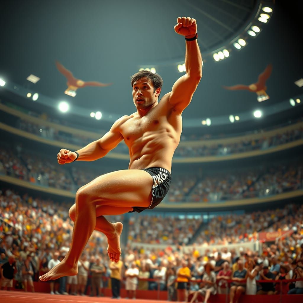 Muscular Athlete in Motion, Photorealistic Olympic Scene